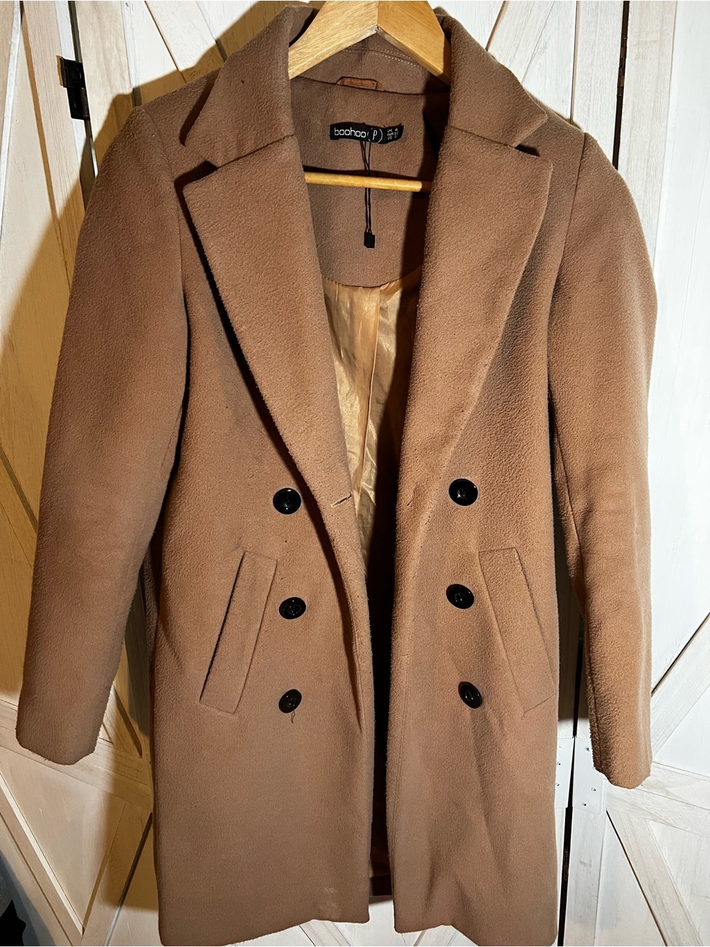 Boohoo  Double-Breasted Brown Wool-Blend Coat